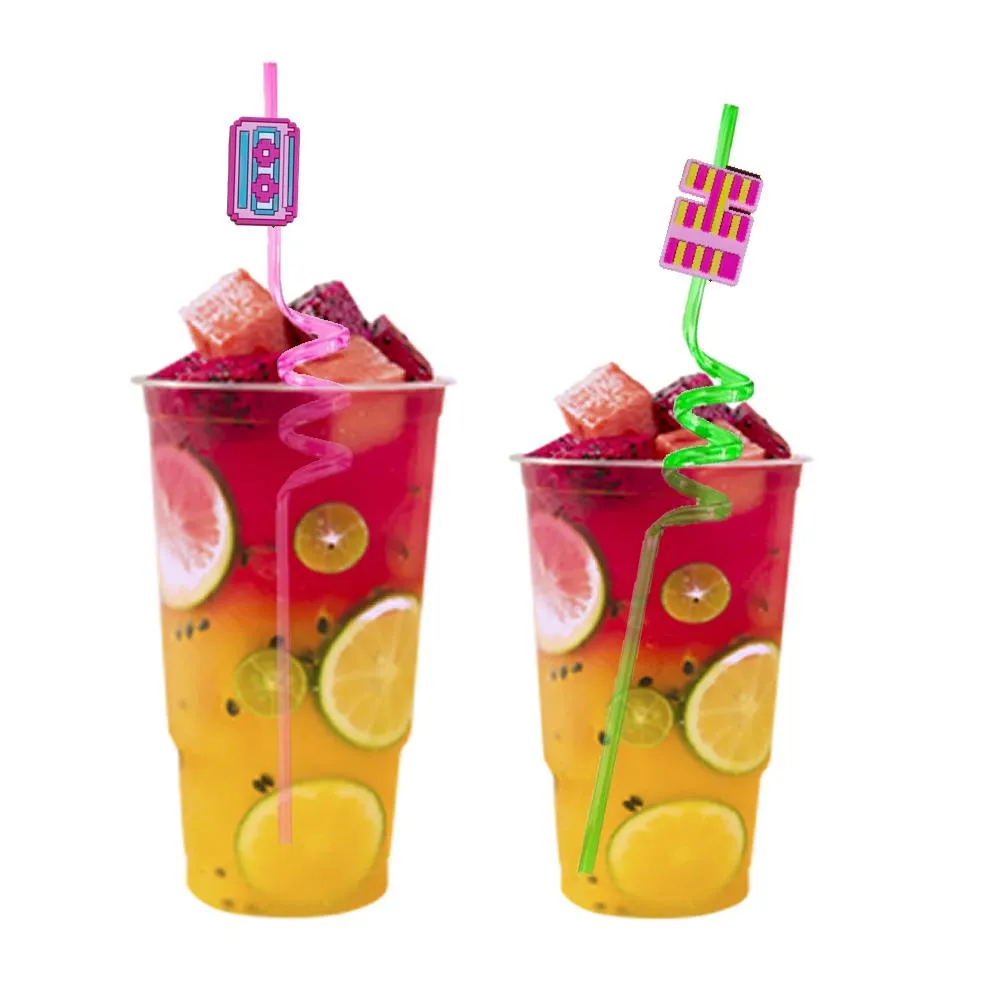 pink battery themed crazy cartoon straws reusable plastic drinking for kids pool birthday party decorations summer straw girls