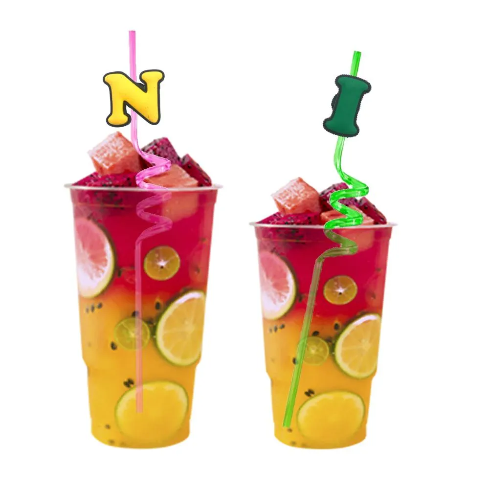 letter themed crazy cartoon straws decoration supplies birthday party favors plastic drinking reusable for kids  straw