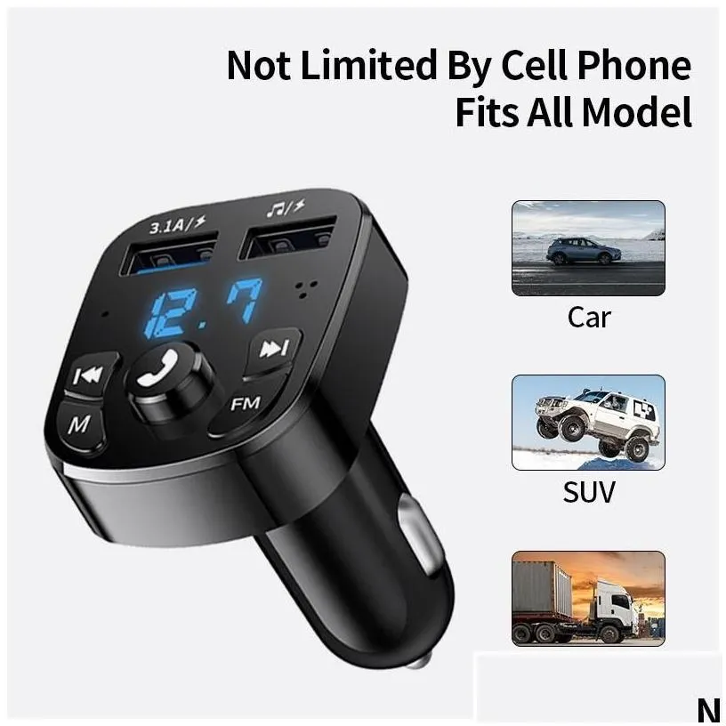 bluetooth car kit hands- compatible with 5.0 fm transmitter player card  fast qc3.0 two usb jacks drop delivery automobiles mot