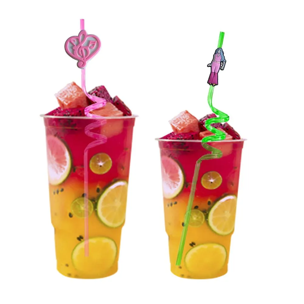 pink  26 themed crazy cartoon straws drinking for christmas party favors goodie gifts kids birthday decorations summer plastic  supplies reusable straw
