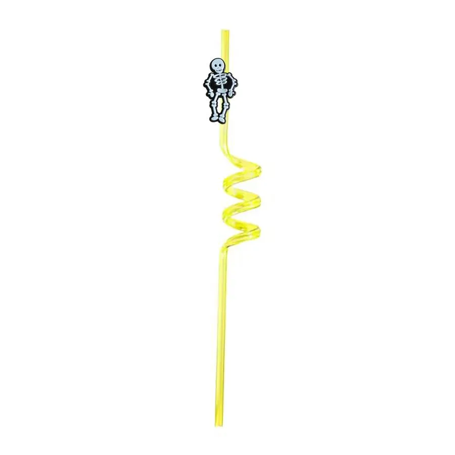 fluorescent skull head themed crazy cartoon straws drinking goodie gifts for kids party pool birthday girls decoration supplies favors reusable plastic straw