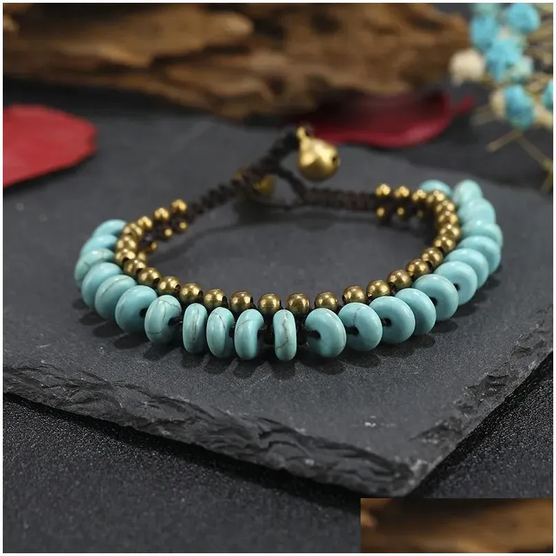 Charm Bracelets Bohemia Turquoise Beaded Bell Bracelet Of Womens All-Match Inspired Bangle Hand Jewelry Femme 2023 Drop Delivery Ot1Vt
