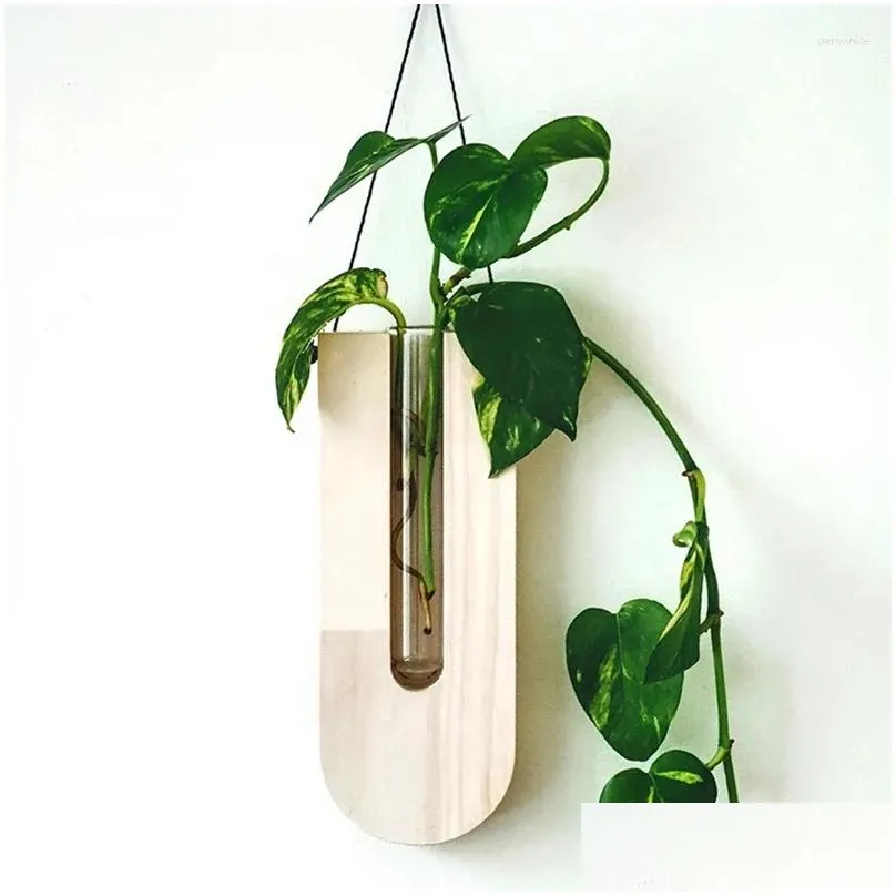 Vases 5 Styles Wall Hanging Rope Flower Vase Simple Wooden Hydroponic Plant Rack Shee Creative Crafts Home Garden Yard Decoration Dro Ot1Lq