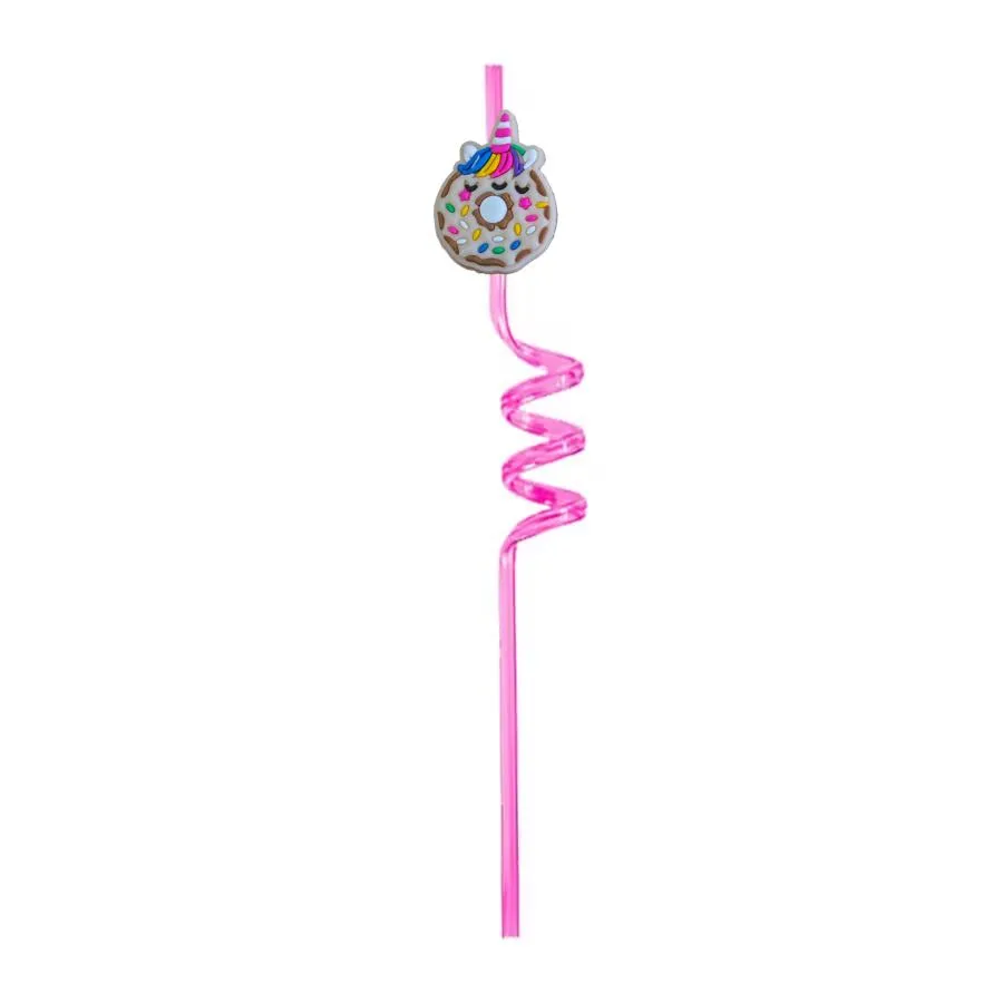cartoon donuts themed crazy straws drinking goodie gifts for kids party summer favor christmas favors plastic  supplies reusable straw