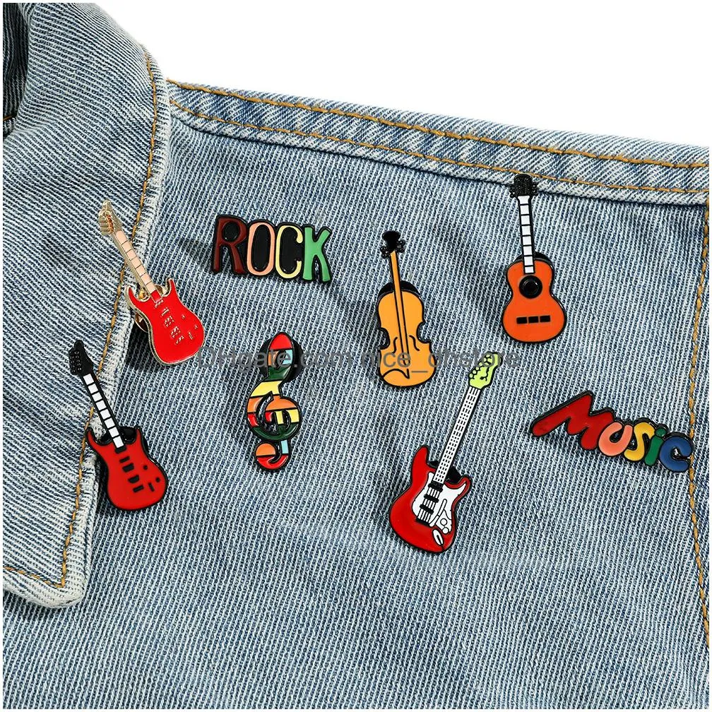 Pins, Brooches Musical Elements Guitar Notes Pins Collect Metal Cartoon Brooch Backpack Hat Bag Collar Lapel Badges Women Fashion Dro Dhlrg