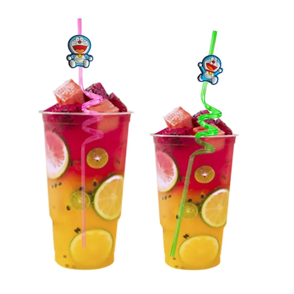 doraemon themed crazy cartoon straws drinking for summer party favor christmas favors plastic new year reusable straw