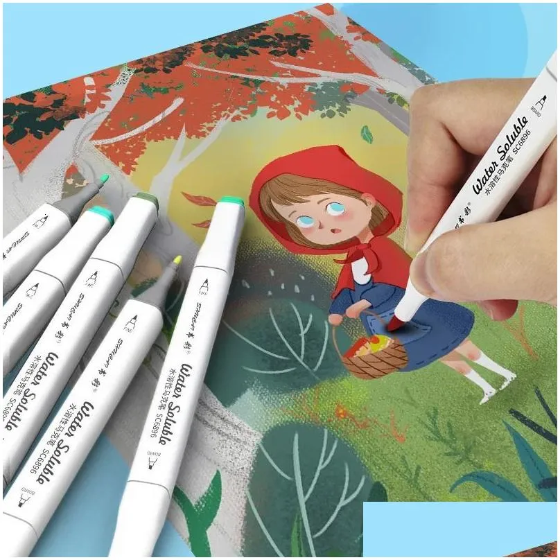 Highlighters Wholesale Kid Double Headed Washable Marker Pen 12-48 Colors Childrens Watercolor Art Iti D Fine Arts Safety Wide Nib Tip Otbdo