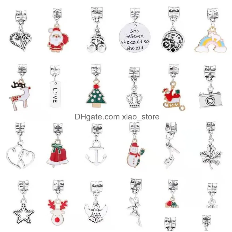  christmas diy jewelry sets with red package box as presents 100pcs charm beads pendant fit 16add5cm snake chain charms accessories bracelets for kids