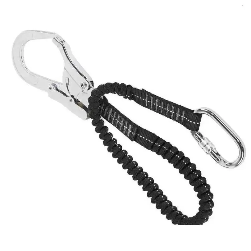 Climbing Ropes High Altitude Protective Safety Elastic Buffer Sling Belt With Carabiner Snap Hook Aerial Work Climb Wearable Anti Fall Off Rope