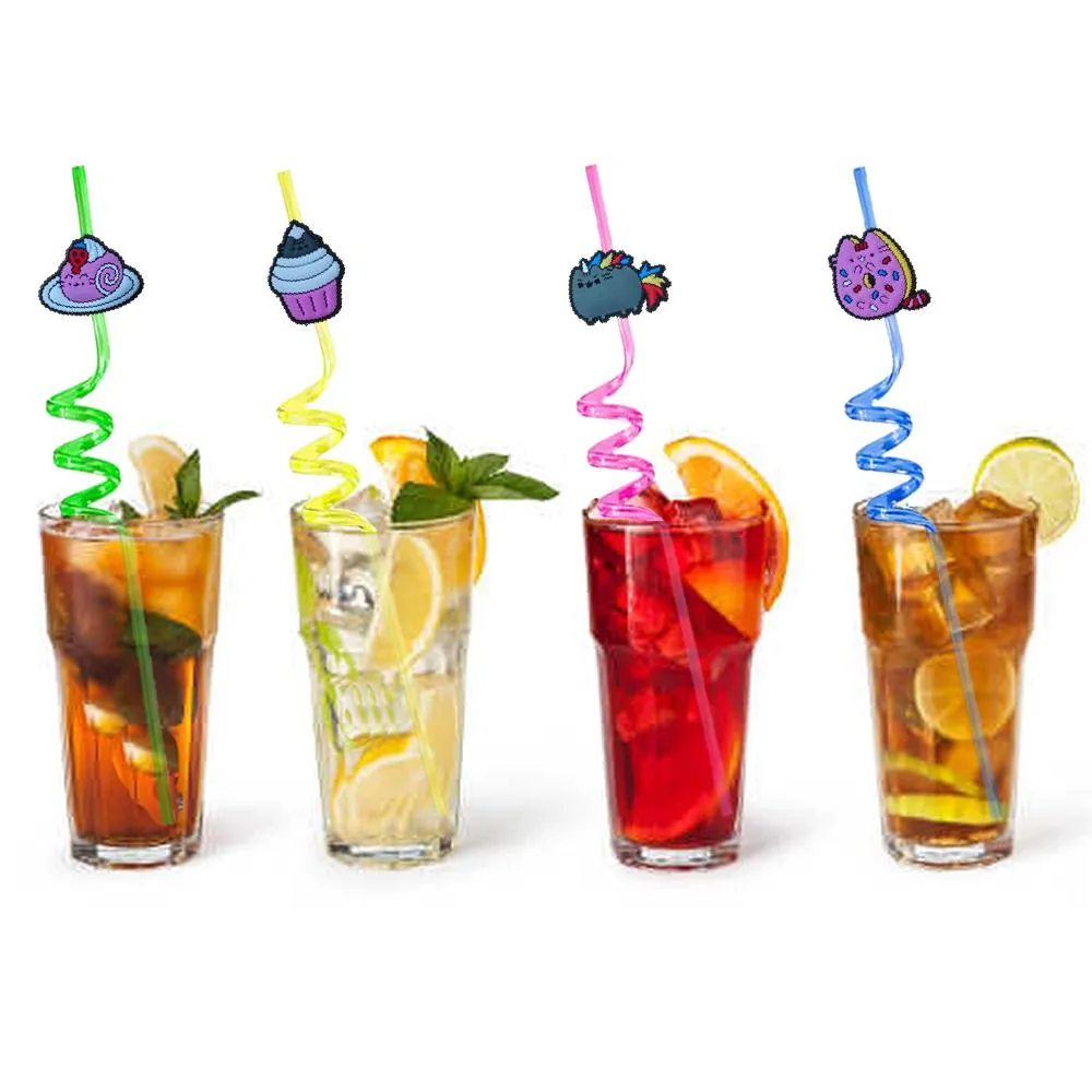 cats and themed crazy cartoon straws plastic drinking party supplies for favors decorations new year kids reusable straw