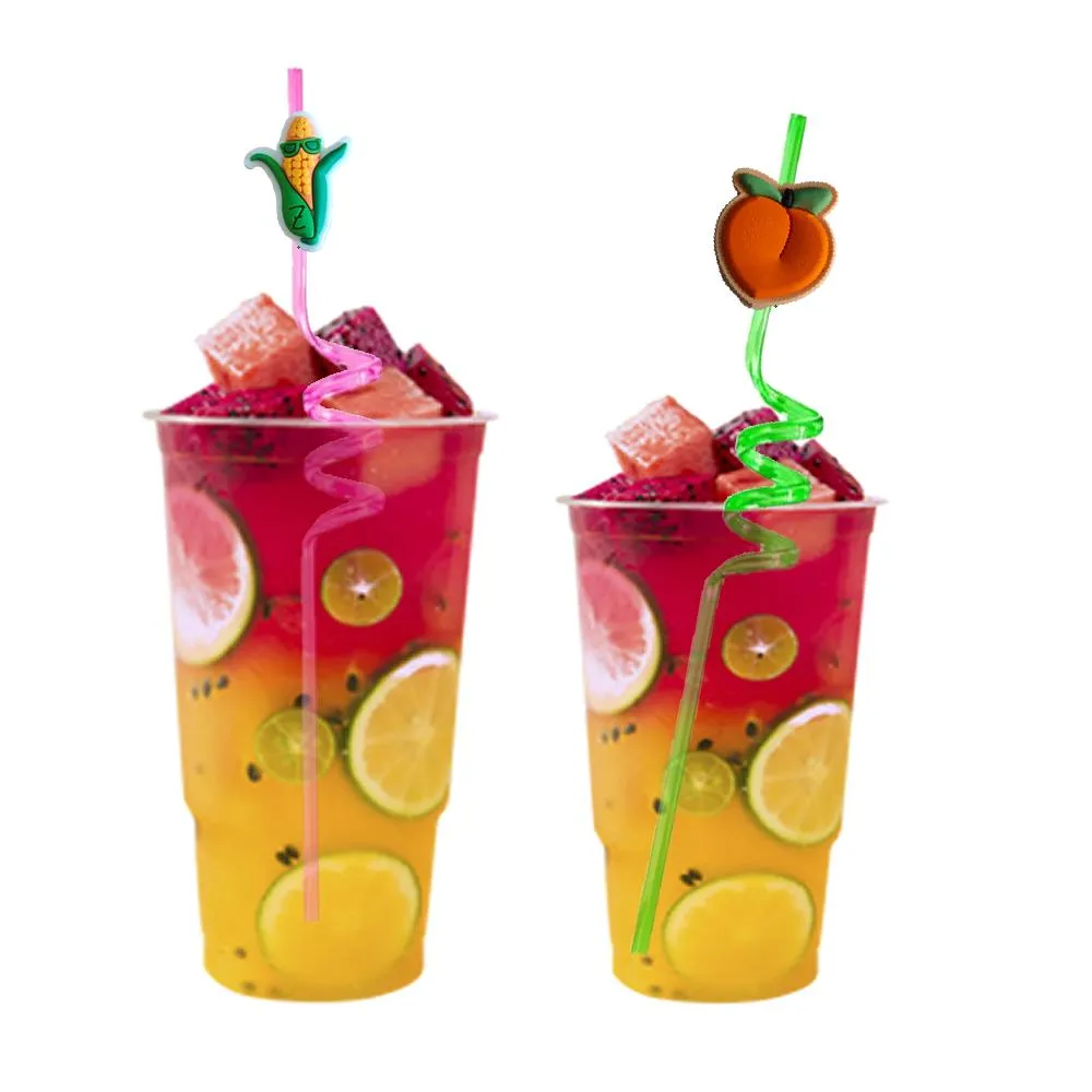 fruits and vegetables themed crazy cartoon straws for sea party favors drinking kids plastic childrens birthday decorations summer reusable straw