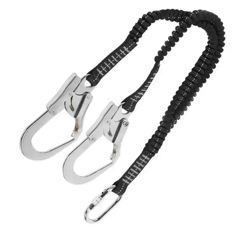 Climbing Ropes High Altitude Protective Safety Elastic Buffer Sling Belt With Carabiner Snap Hook Aerial Work Climb Wearable Anti Fall Off Rope