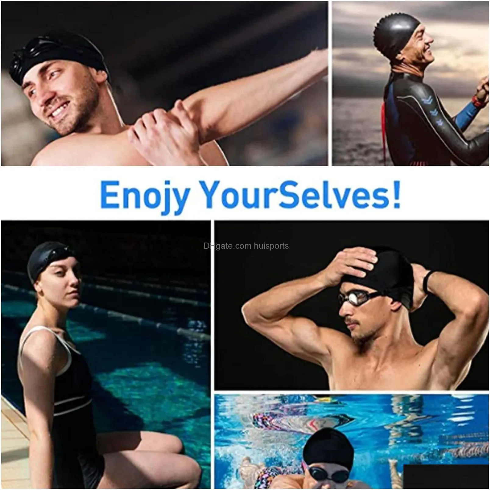 sml swimming caps men women waterproof protect ears long hair adults high elastic large silicone diving hat 240416