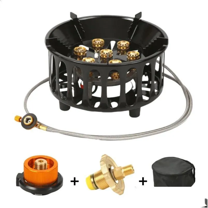 strong fire power camping stove portable tourist gas 16800w windproof outdoor stoves hiking barbecue bbq cooking cookware 240306