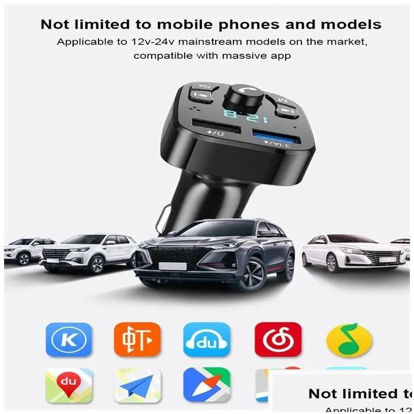 bluetooth car kit hands- compatible with 5.0 fm transmitter player card  fast qc3.0 two usb jacks drop delivery automobiles mot