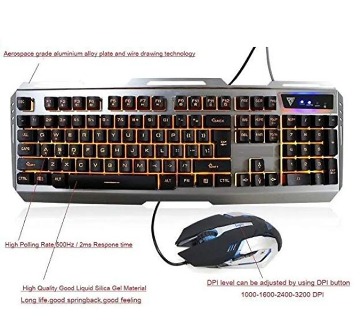 Keyboard Mouse Combos Set Wired Backlit Illuminated Usb Gaming Metal 3200DPI Waterproof Gamer Laptop Computer18436916966878