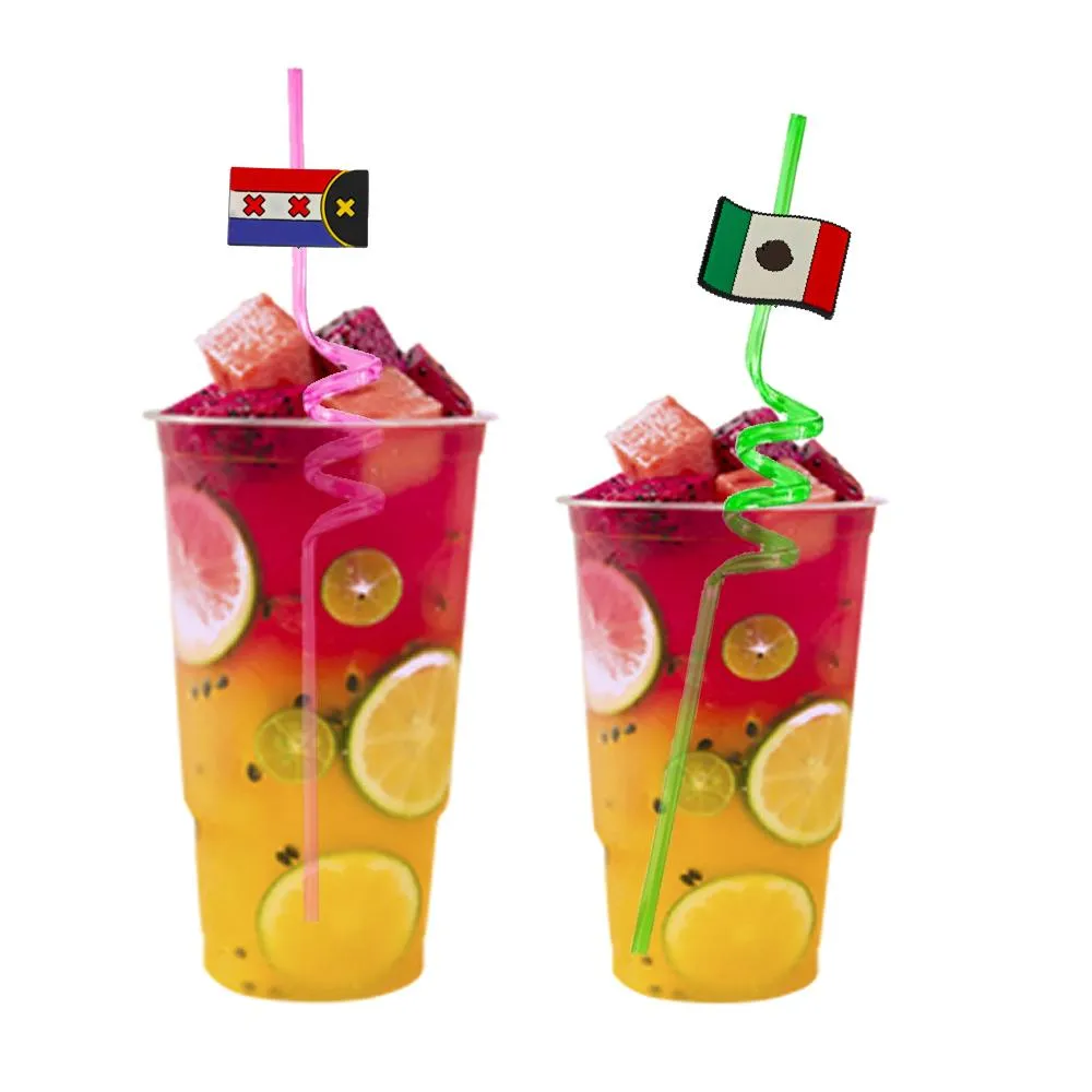 national flag themed crazy cartoon straws decoration supplies birthday party favors plastic straw with for kids drinking christmas goodie gifts childrens reusable