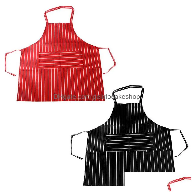 plain stripe kitchen apron with front pocket for chefs butchers cooking baking
