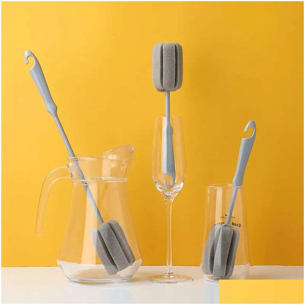 Brushes Handle Cleaning Long Cup Sponge Milk Bottle Wineglass Cleaner Household Glass Coffee Mug Teapot Brush