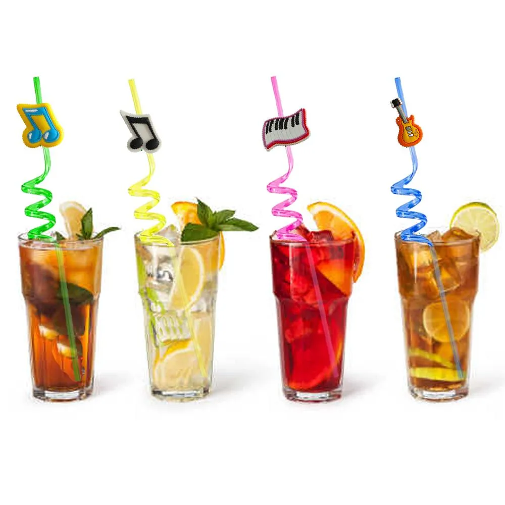 music themed crazy cartoon straws reusable plastic drinking for kids pool birthday party supplies favors decorations christmas  straw