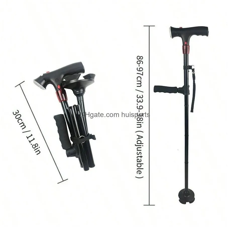 collapsible telescopic folding cane elder led walking trusty sticks crutches for mothers the fathers with alarm 240306