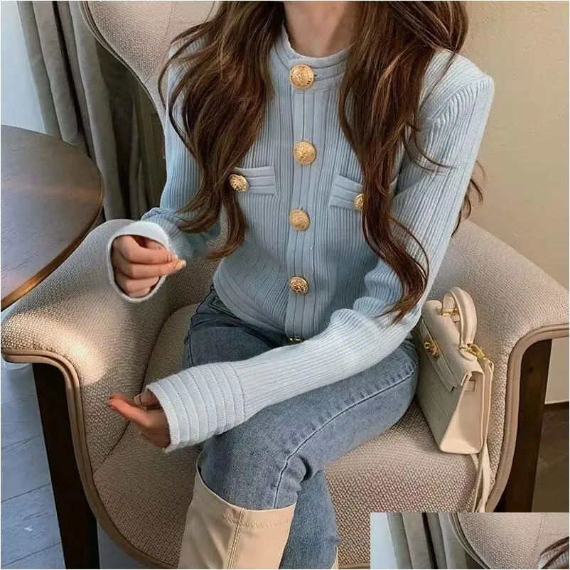 Women`s French short single-breasted sweater cardigan knitted coat M L XL XXL