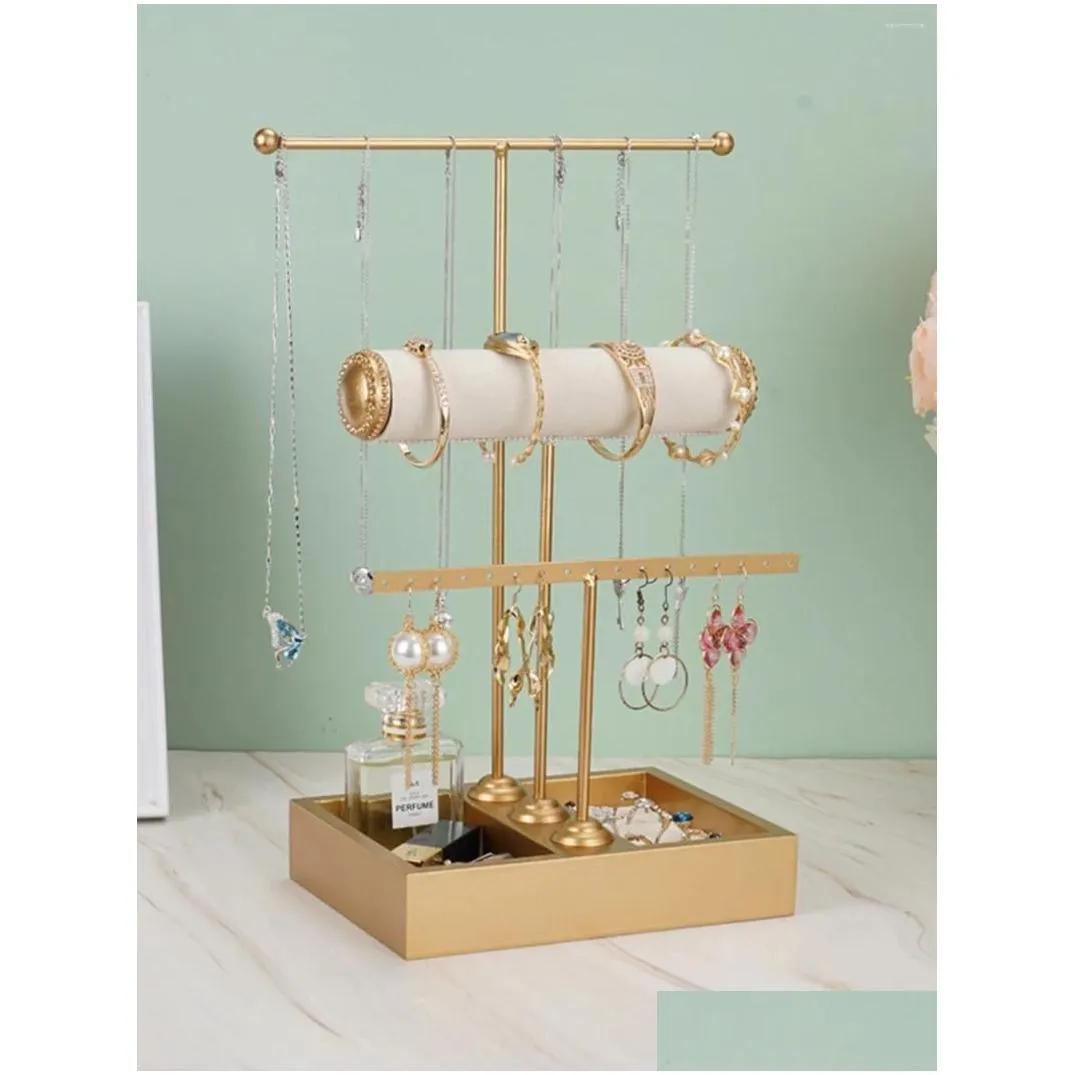 Jewelry Pouches, Bags Pouches T-Shaped Three-Layer Display Rack Bracelet Necklace Ring Earrings Stand Organizer Holder Drop Delivery P Otpwb