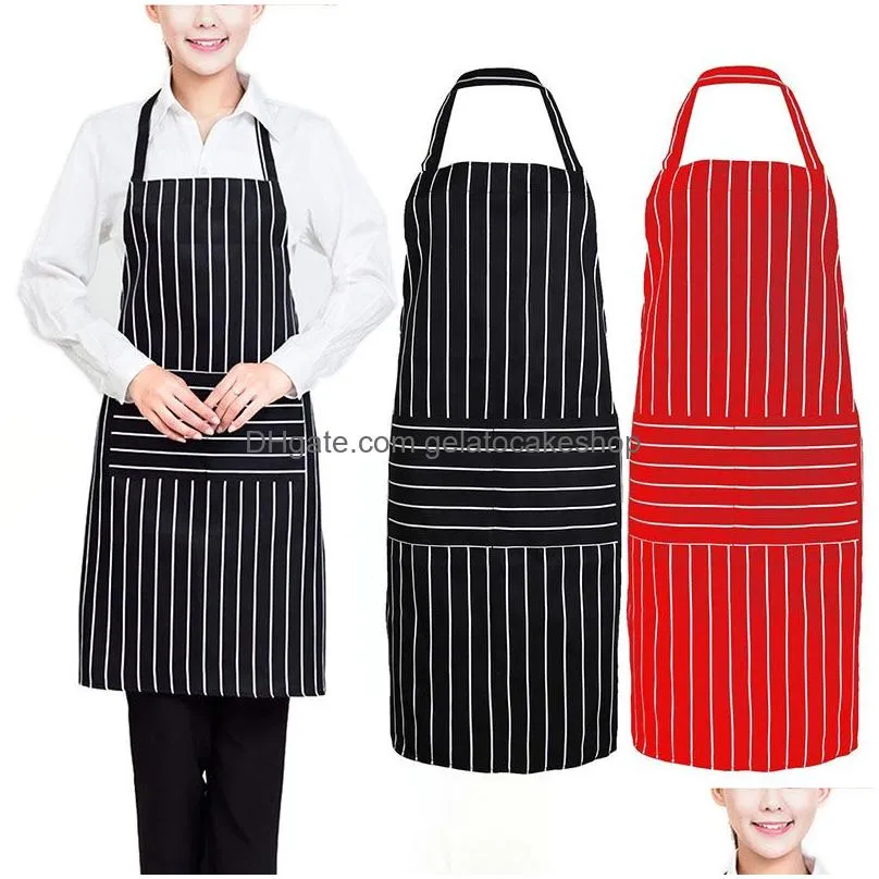 plain stripe kitchen apron with front pocket for chefs butchers cooking baking