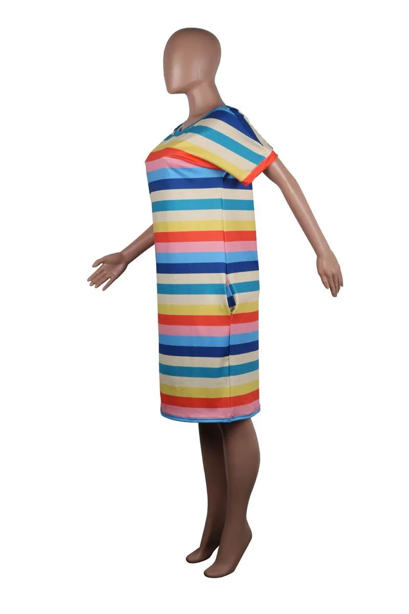 Rainbow Stripe Print Loose Fashion Casual Dress Cozy Lounge Wear 2021 new arrivals