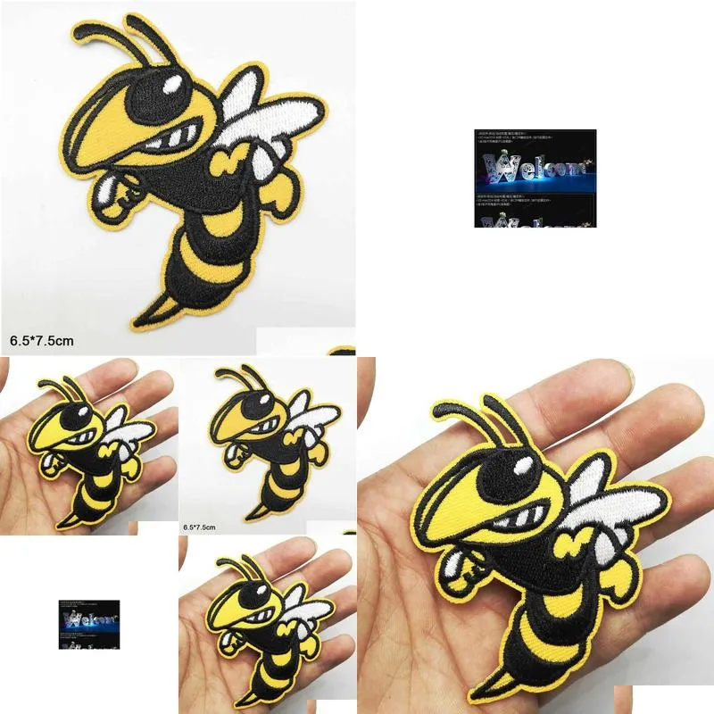 Angry Bee Honeybee Animal Cartoon Iron On Embroidered Clothes Patches For Clothing Stickers Garment Wholesale