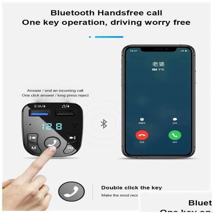bluetooth car kit hands- compatible with 5.0 fm transmitter player card  fast qc3.0 two usb jacks drop delivery automobiles mot