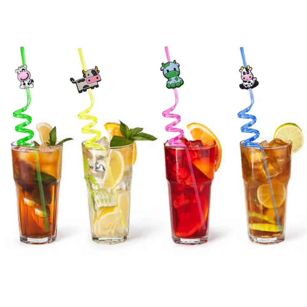 cow 32 themed crazy cartoon straws drinking for christmas party favors reusable plastic decoration supplies birthday decorations goodie gifts kids straw