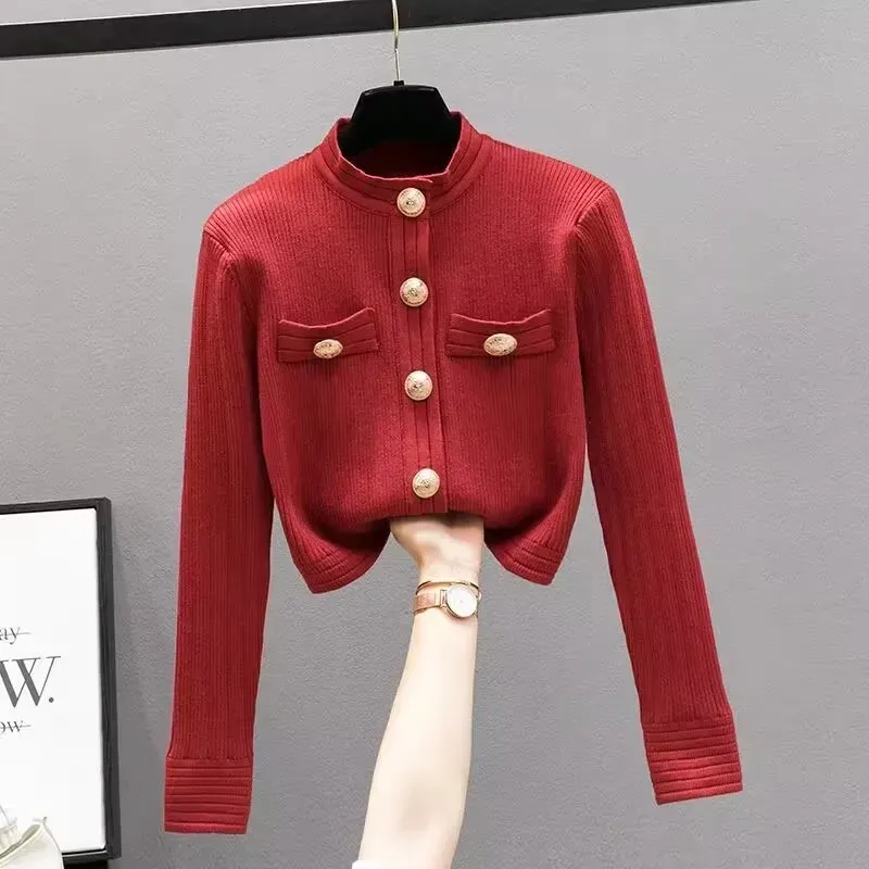 Women`s French short single-breasted sweater cardigan knitted coat M L XL XXL