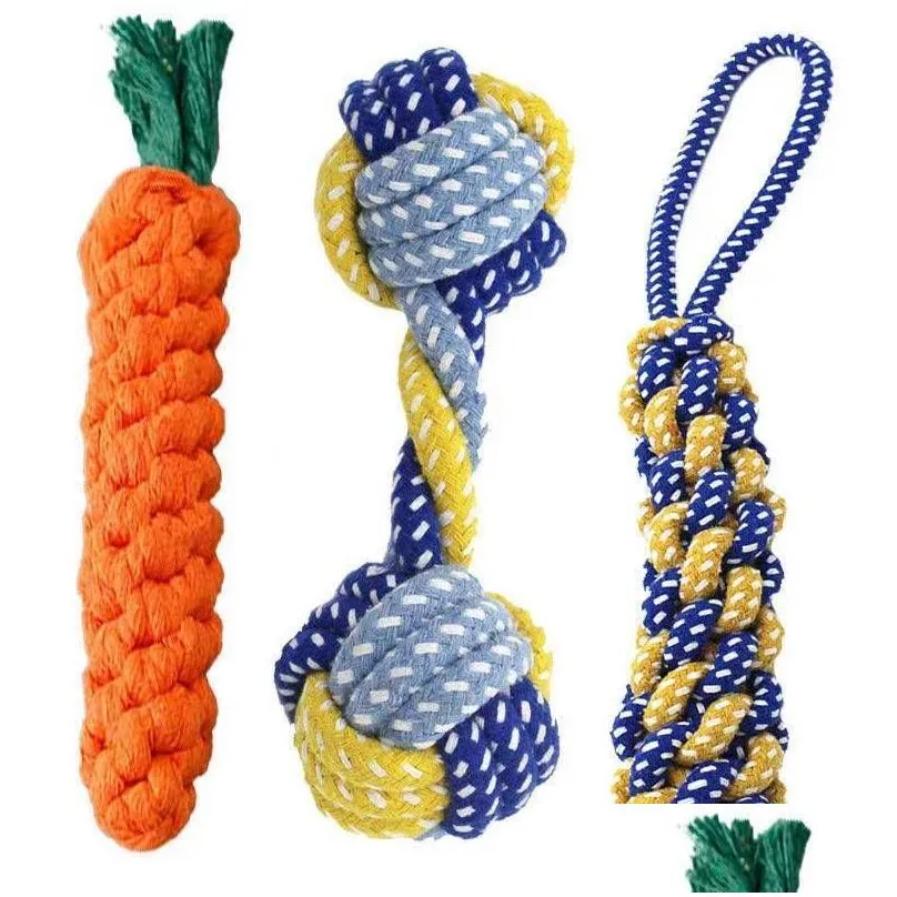 Dog Toys & Chews Handmade Toy Carrot Knot Rope Ball Cotton Dumbbell Puppy Cleaning Teeth Chew Durable Braided Bite Resistant Pet Suppl Ote8S