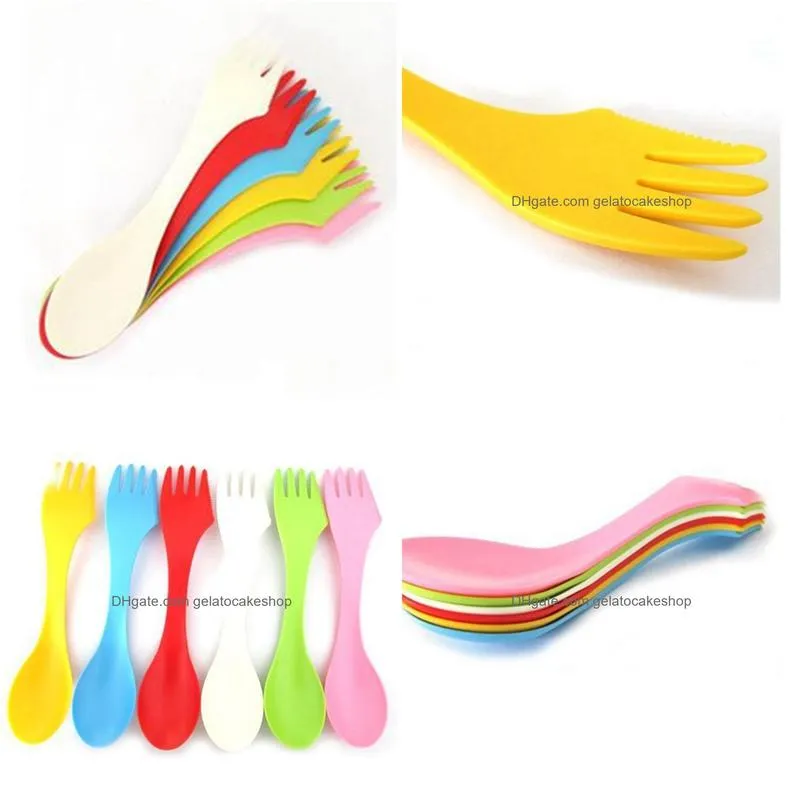 portable plastic spoon fork sets outdoor camp heat resistant tableware cutlery set