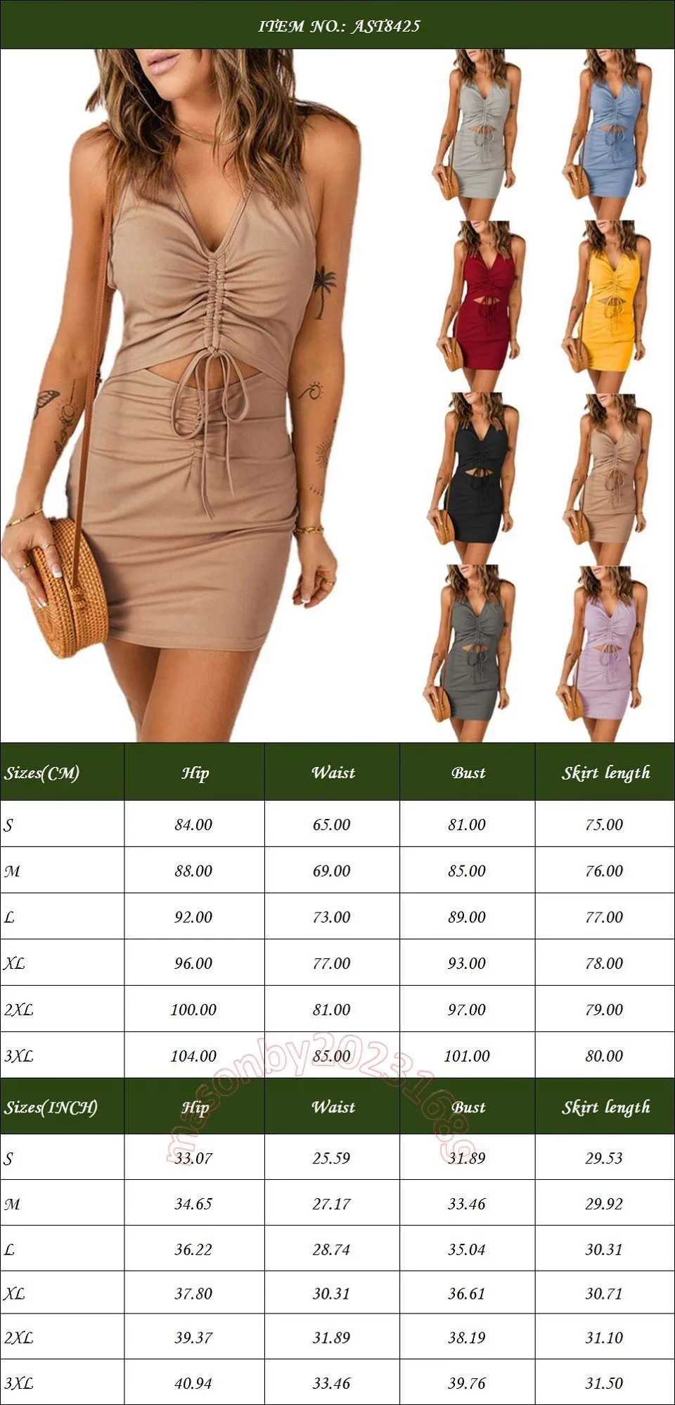Urban charm Women`s summer slimming sexy short strap front pleated hollow out tight-fitting bodycon dress