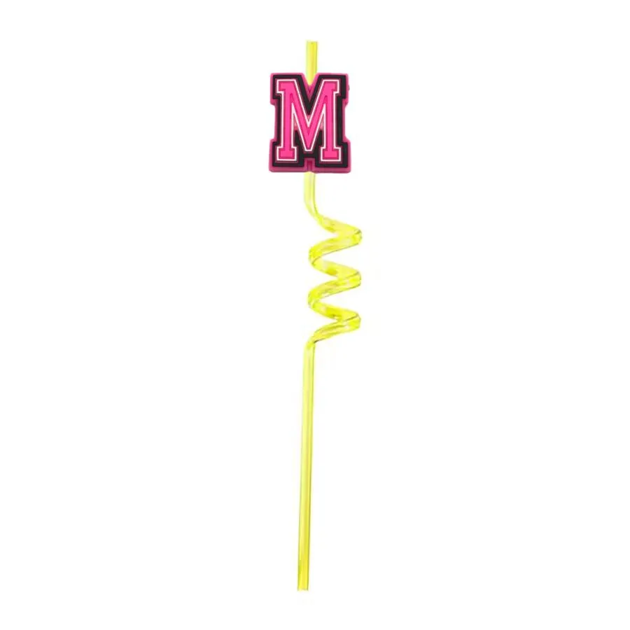 pink letter themed crazy cartoon straws drinking for girls plastic goodie gifts kids party reusable summer favor straw