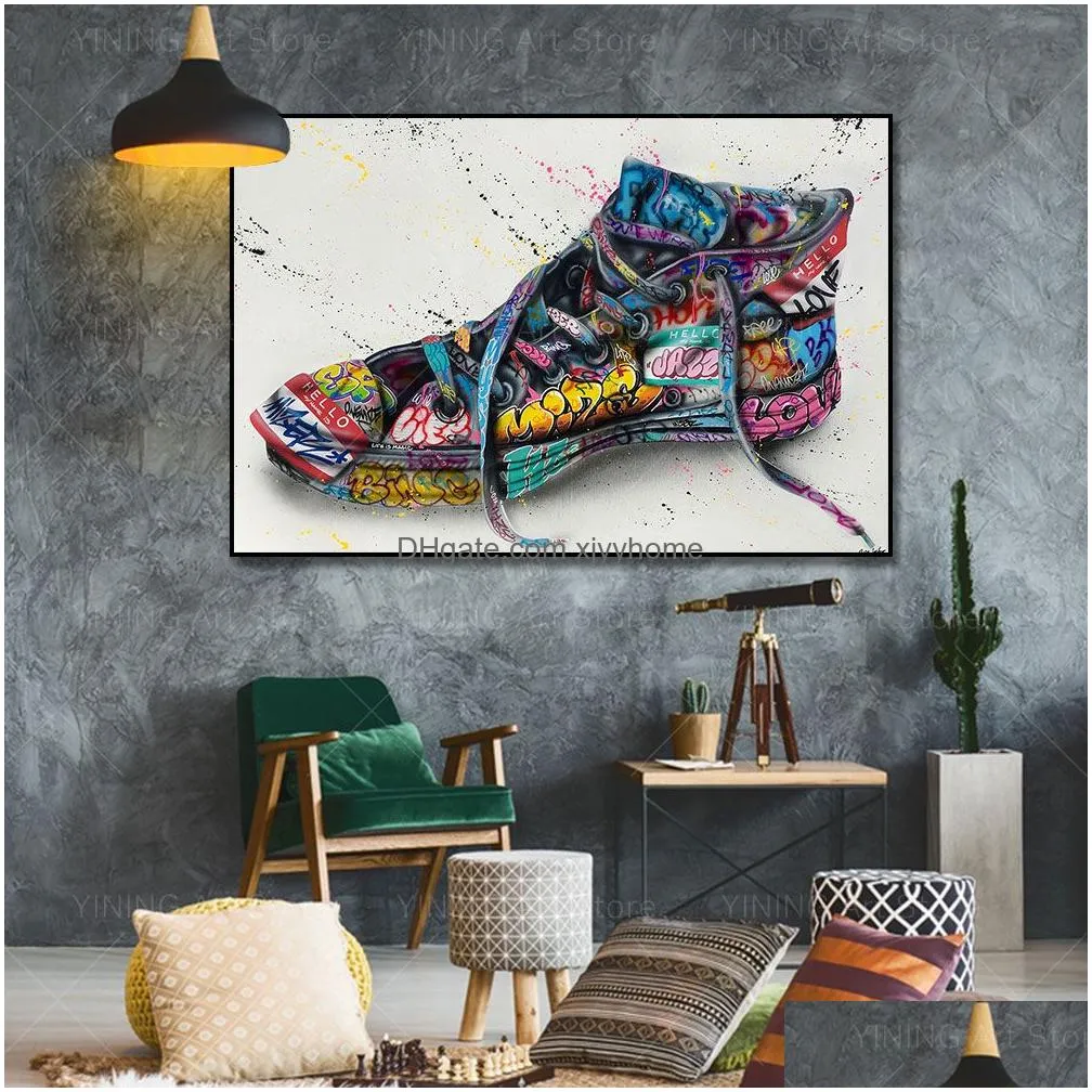 Paintings Shoes Paint Modern Iti Street Art Canvas Painting Poster Print Wall Picture For Living Room Home Decor Frameless Drop Delive Dhv58