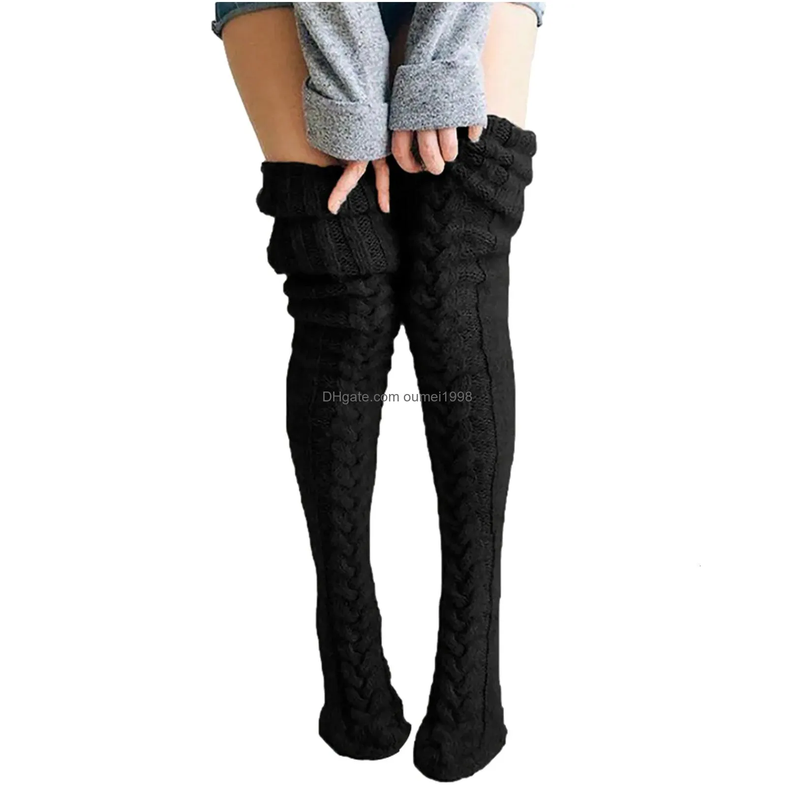 Socks & Hosiery Women Thigh High Long Woolen Knit Warm Thick Tall Boots Stockings Leg Warmers For Girls Winter Pile Drop Delivery App Dh5Gs