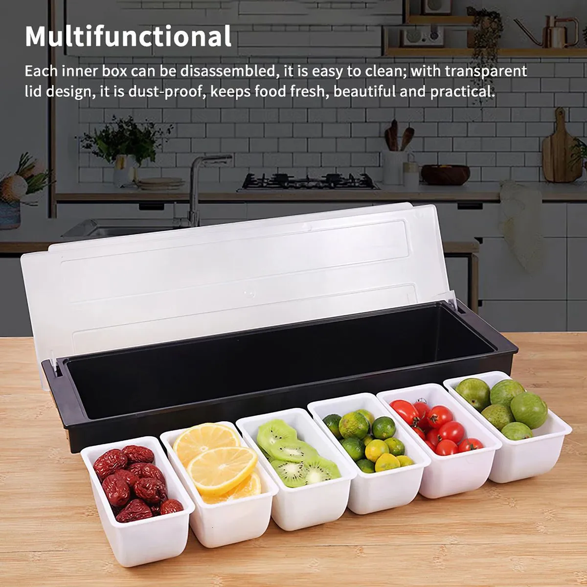 Herb Spice Tools 4 5 6 Compartment Trays Detachable Topping Station Pizza Ingredient Condiment Dispenser Ice Cooled Seasoning Container