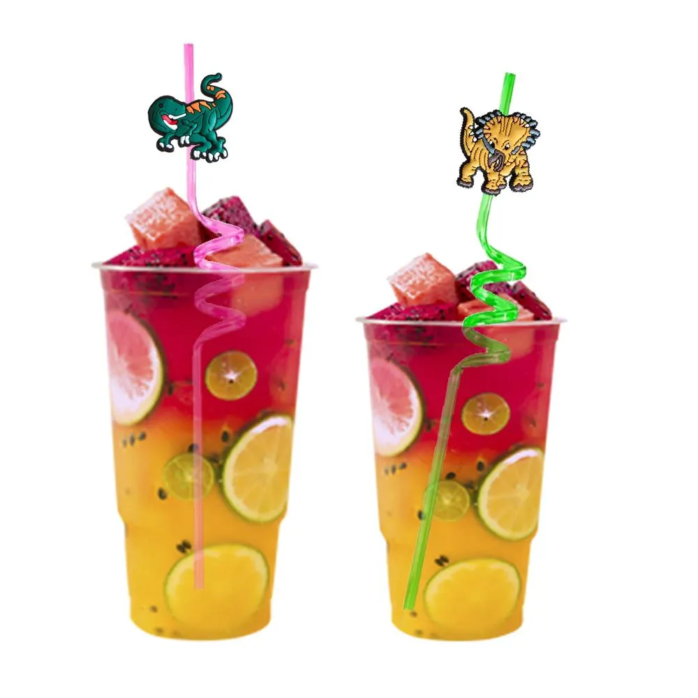 jurassic world 18 themed crazy cartoon straws drinking for kids pool birthday party reusable plastic  supplies favors decorations straw