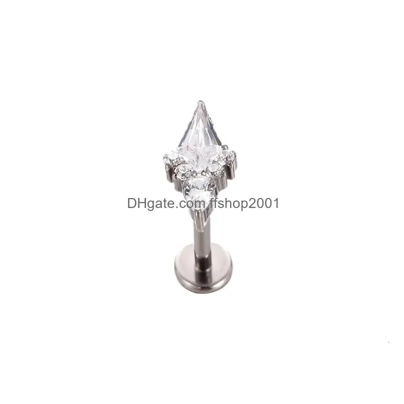 labret lip piercing jewelry astm 36 internally threaded rhombus shaped zircon ring earrings helix stud body 230614