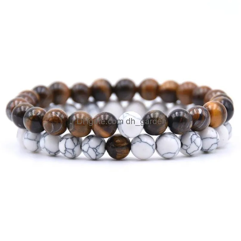 Beaded 2Pcs/Set Couple Distance Bracelet Natural Stone Strand Bracelets Homme Charm Yoga Jewelry Gifts For Women Men Best F Dhgarden Dhmnh