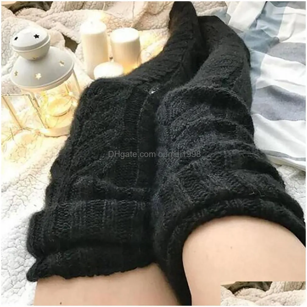 Socks & Hosiery Women Thigh High Long Woolen Knit Warm Thick Tall Boots Stockings Leg Warmers For Girls Winter Pile Drop Delivery App Dh5Gs