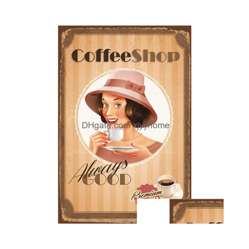Metal Painting Shabby Chic Coffee Menu Sign Retro Poster Decor For Kitchen Restaurant Bar Cafe Wall Art Plate 30X20Cm W03 Drop Deliver Dhkw8