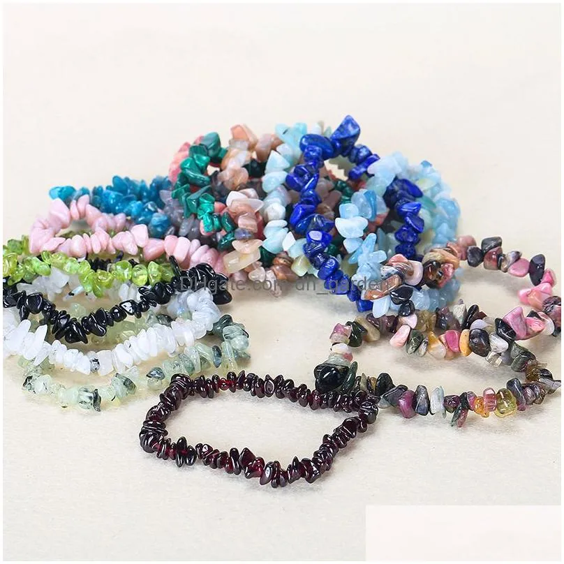 Beaded Irregar Gravel Natural Gemstone Strand Bracelet Stretch Beads Agate Rose Crystal Quartz Bracelets For Drop Delivery J Dhgarden Dhpad