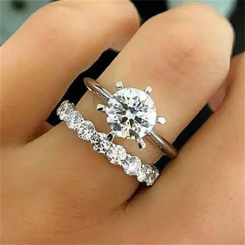 Sparkling Lovers Lab Diamond Finger Ring sets 925 Sterling Silver Party Wedding band Rings for Women Men Engagement Jewelry Gift