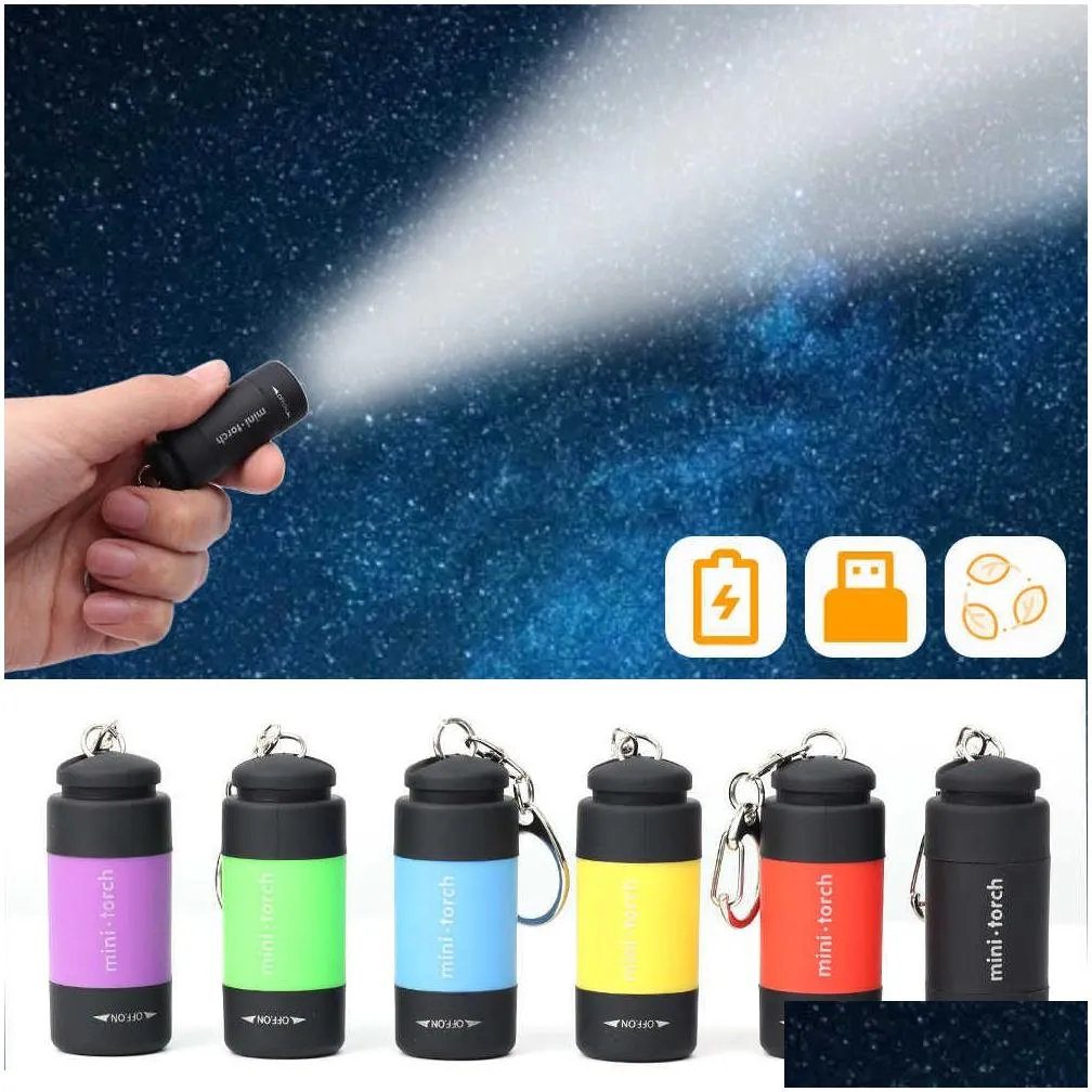 new 2pcs led mini torch lights usb rechargeable portable keychain flashlight waterproof outdoor camping hiking torch lamp lanterns