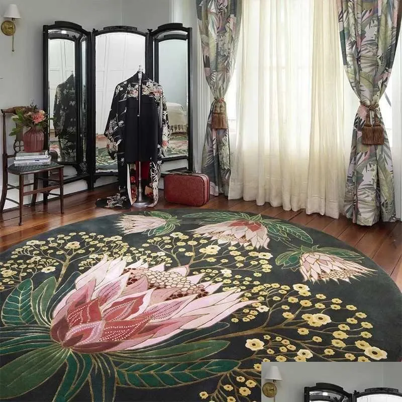 carpets living room carpet retro pastoral flower home decoration luxury large area bedroom rug round fluffy cloakroom mat