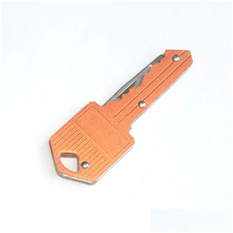 Other Festive & Party Supplies Colorf Key Shape Mini Folding Knife Outdoor Saber Pocket Fruit Mtifunctional Keychain Knives Swiss Self Dhkig